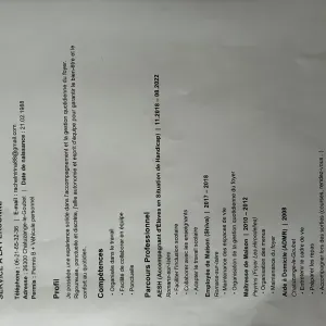 Employée de maison à domicile 