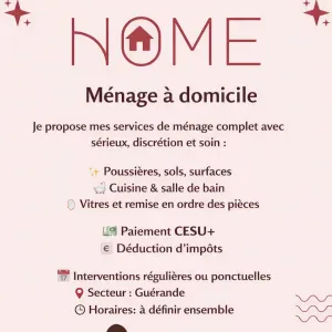 Aide ménagère expérimenté sur Guerande 