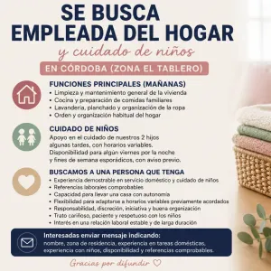 servicio doméstico y cuidado de niños.