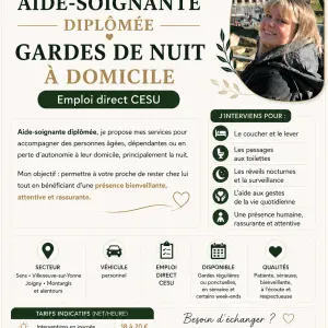 AIDE-SOIGNANTE DIPLÔMÉE GARDES DE NUIT À DOMICILE
