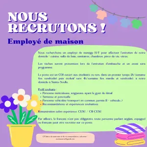 EMPLOYE DE MAISON H/F - MARDI & VENDREDI