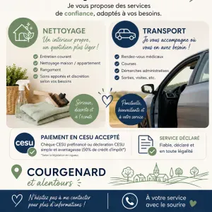 Femme de ménage et aide aux transport 